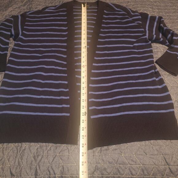 Talbots Size 1XP Petite Blue Striped Open Front Sweater Cardigan Pima Cotton - Picture 8 of 9